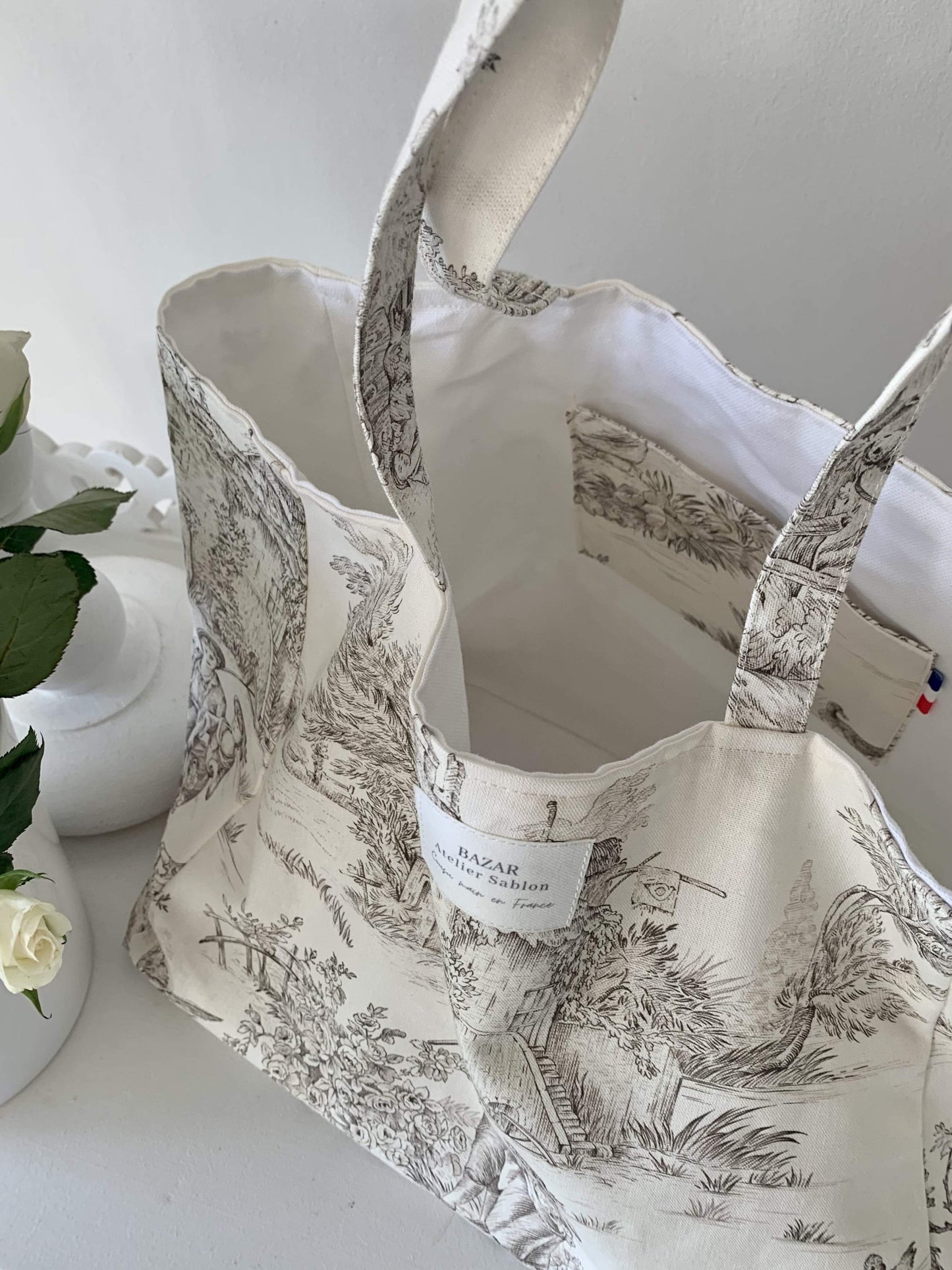 CABAS TOILE DE JOUY MOKA