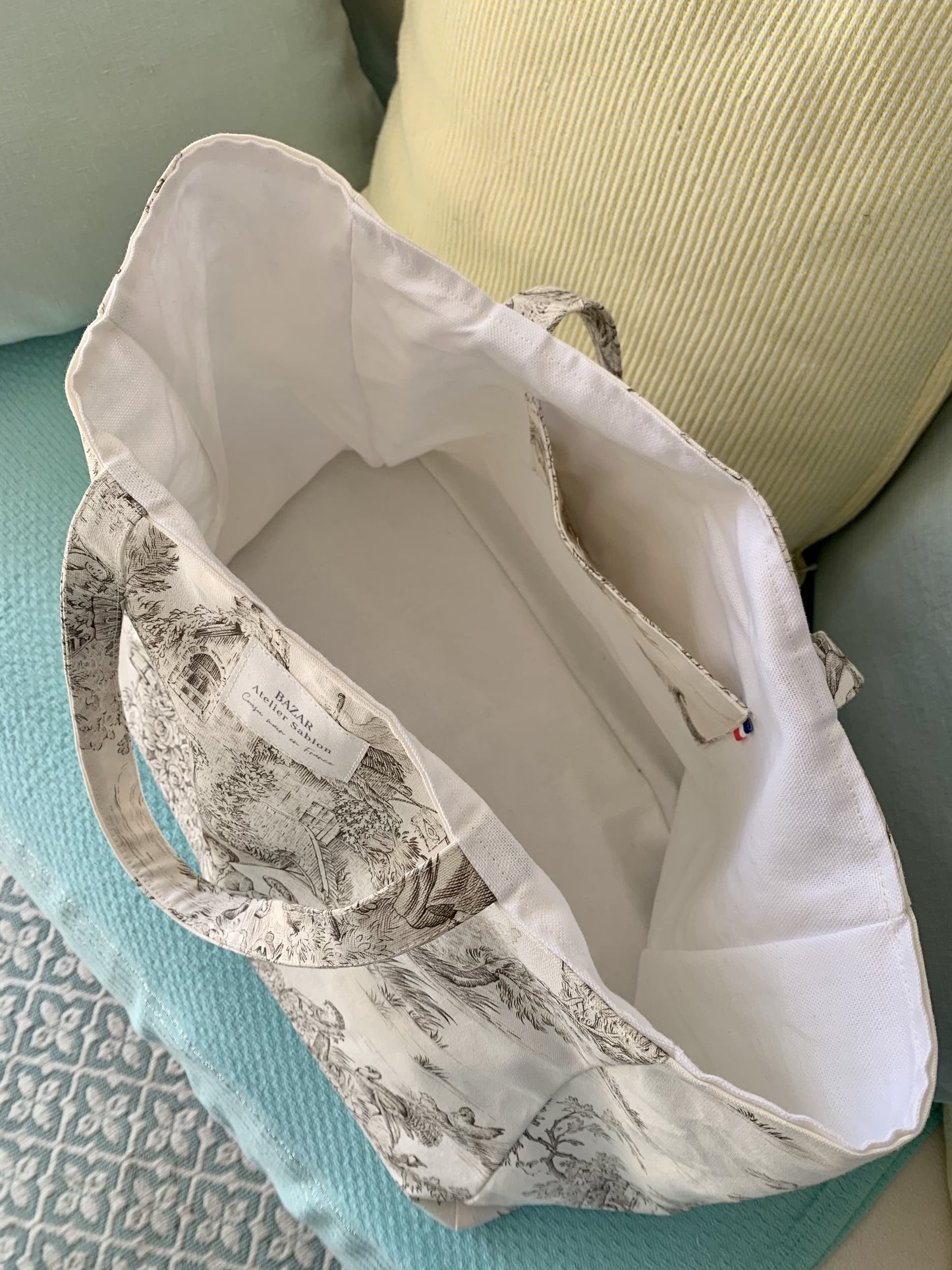 CABAS TOILE DE JOUY MOKA / CABAS MADE IN FRANCE