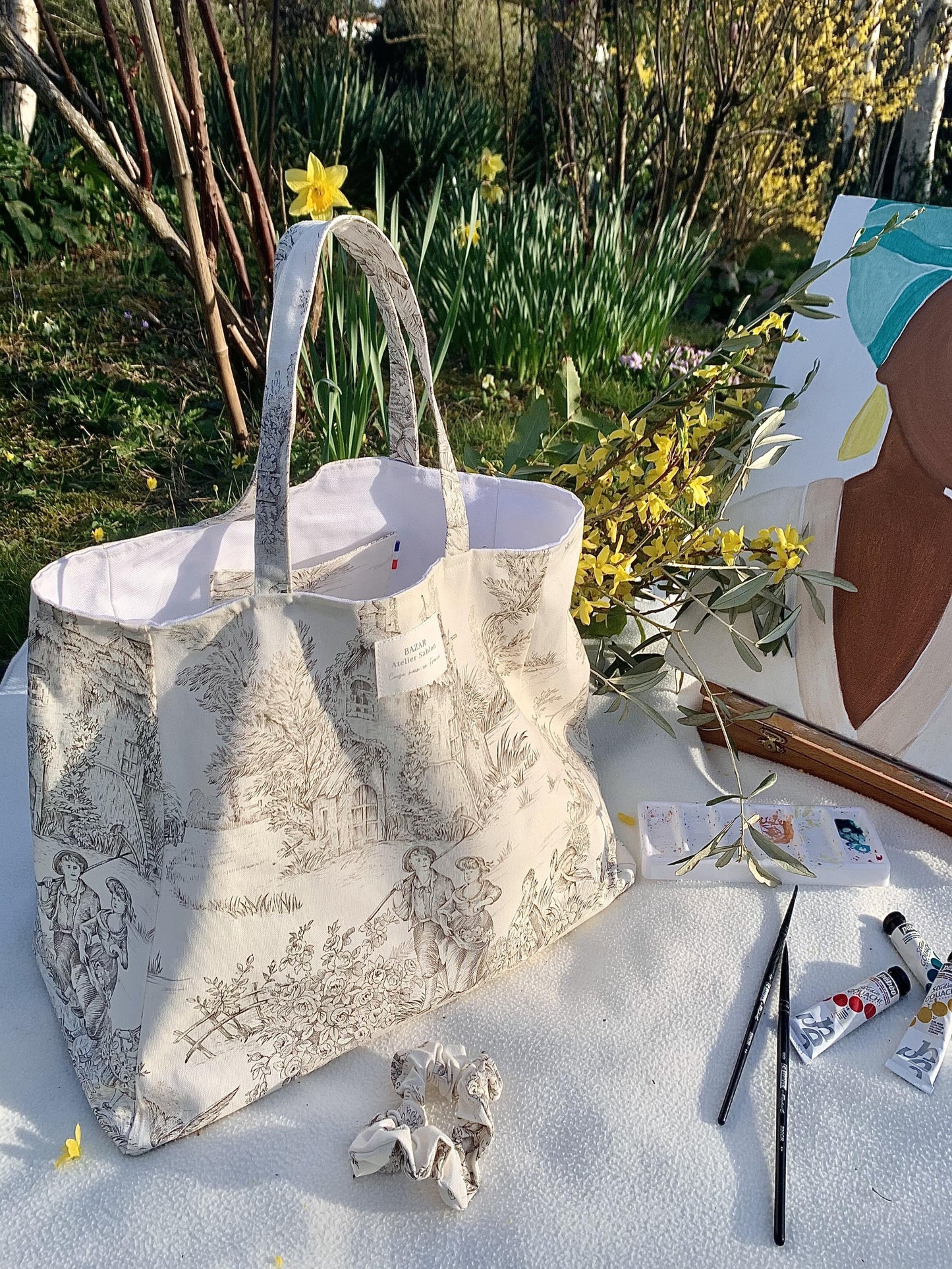 CABAS TOILE DE JOUY MOKA / CABAS MADE IN FRANCE