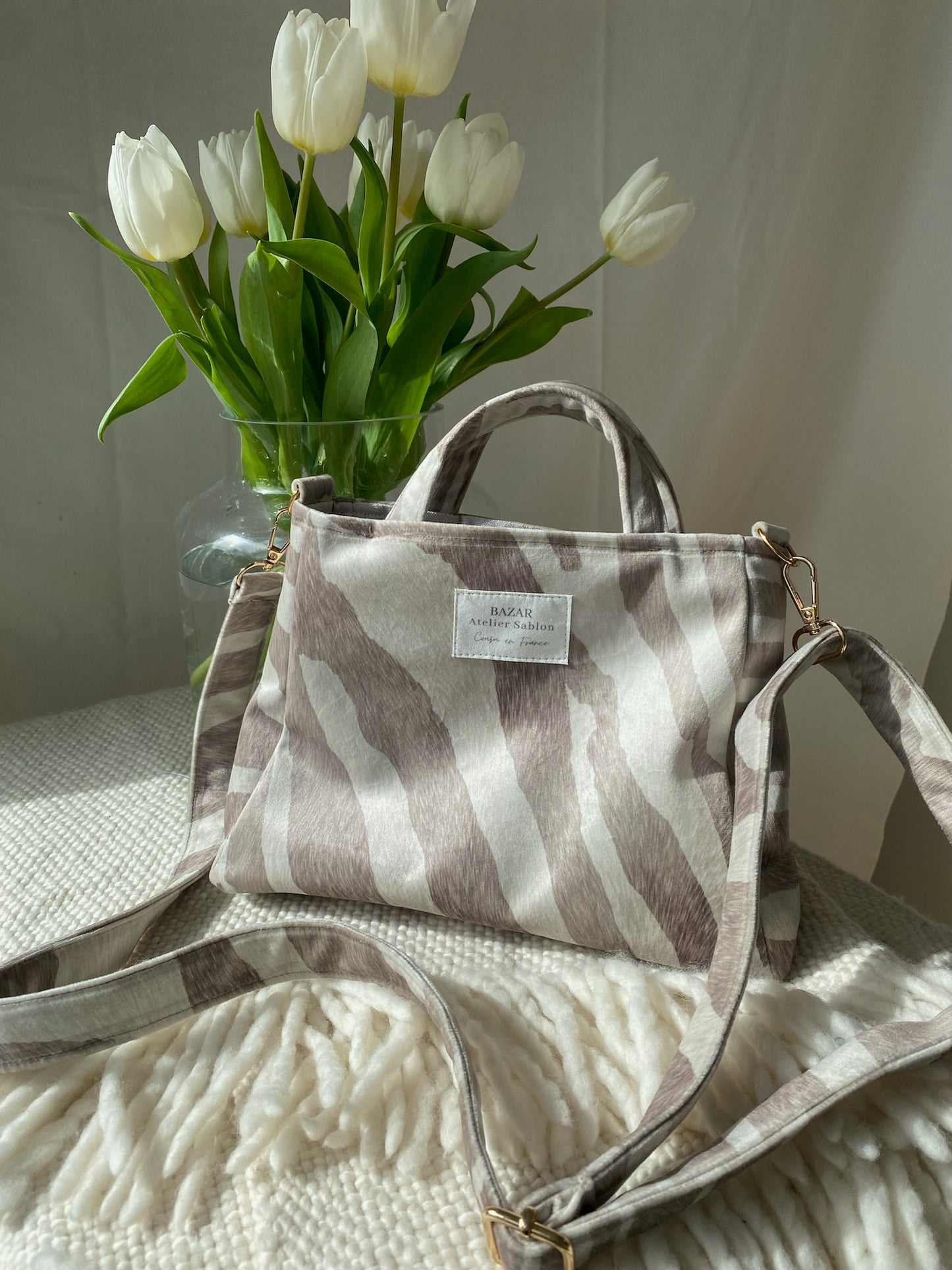 Mini cabas - Pile Poil Zèbre Beige