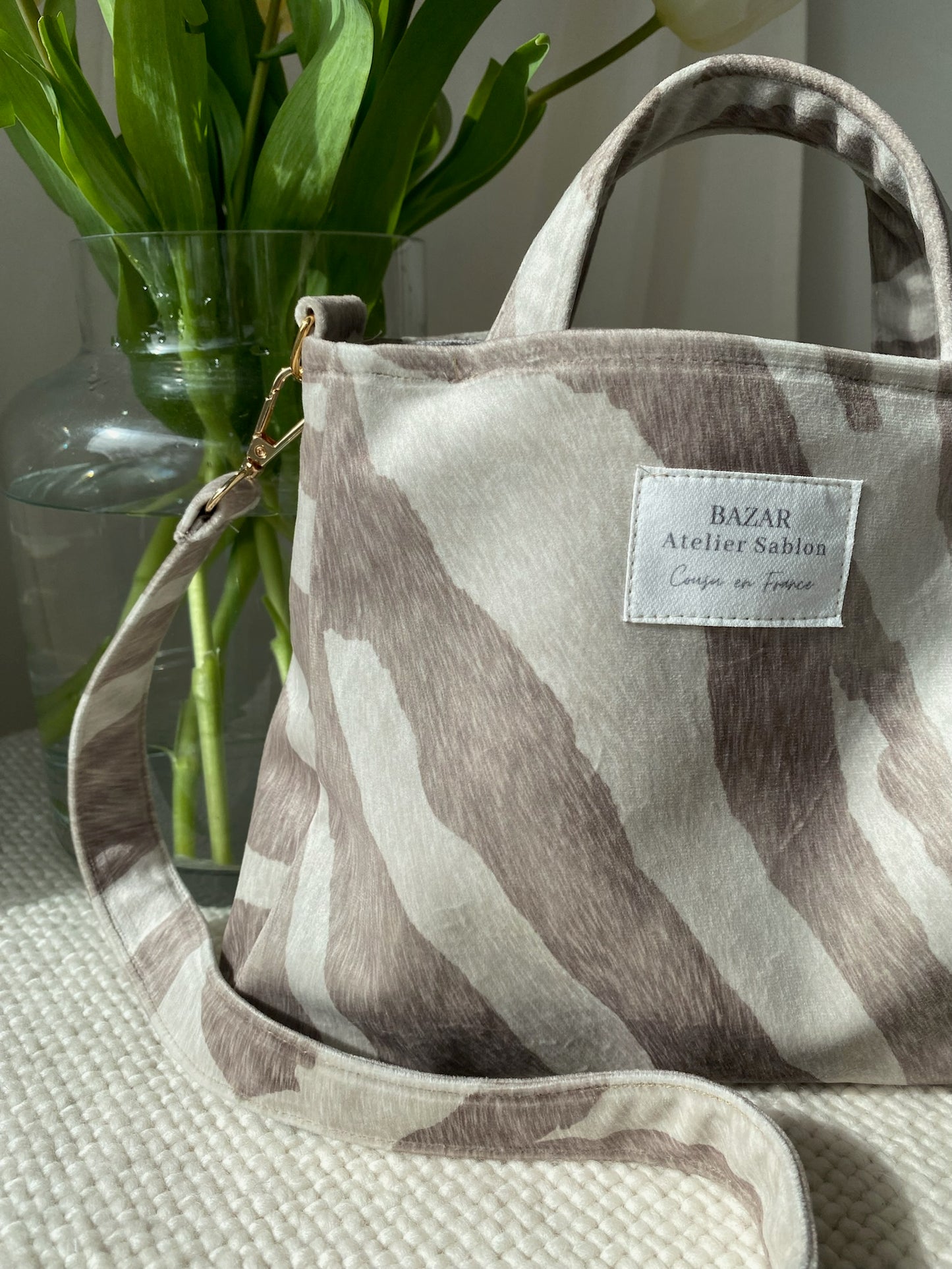 Mini cabas - Pile Poil Zèbre Beige