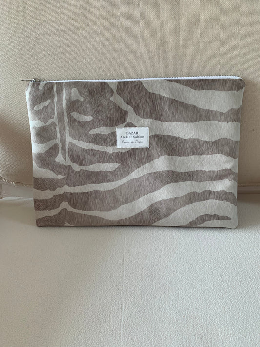 Pochette Ordinateur 13'' - Pile Poil Zèbre Greige