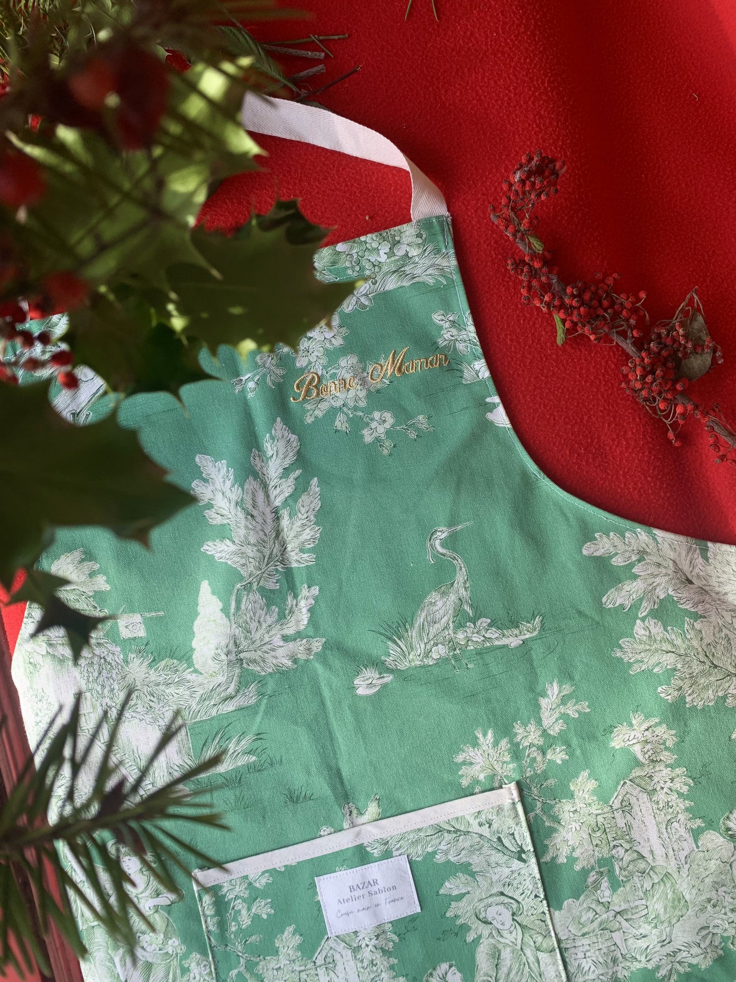 Tablier Adulte - Jouy de Fruits vert foncé