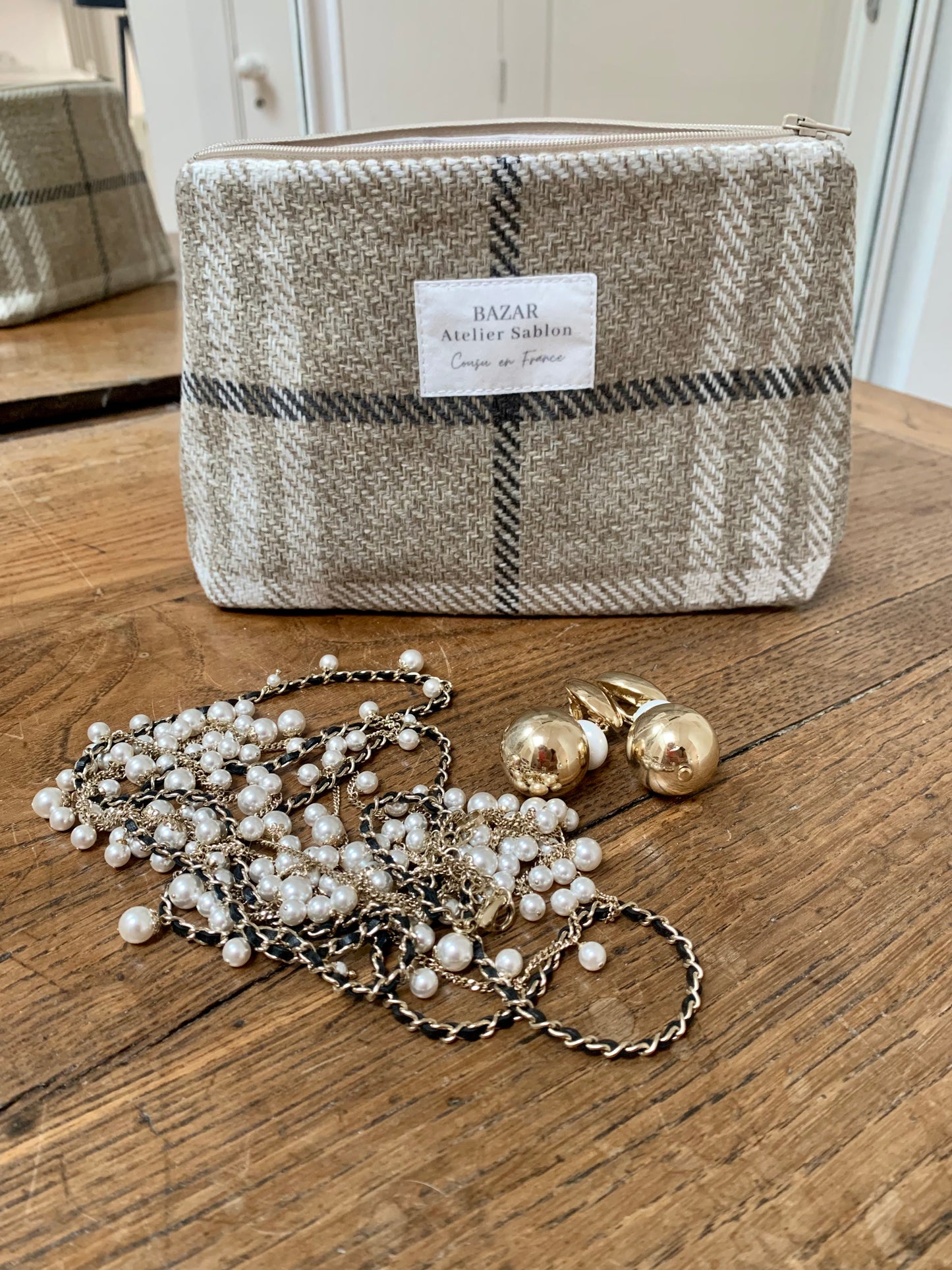 Trousse de Toilette - Tartan Pion Taupe