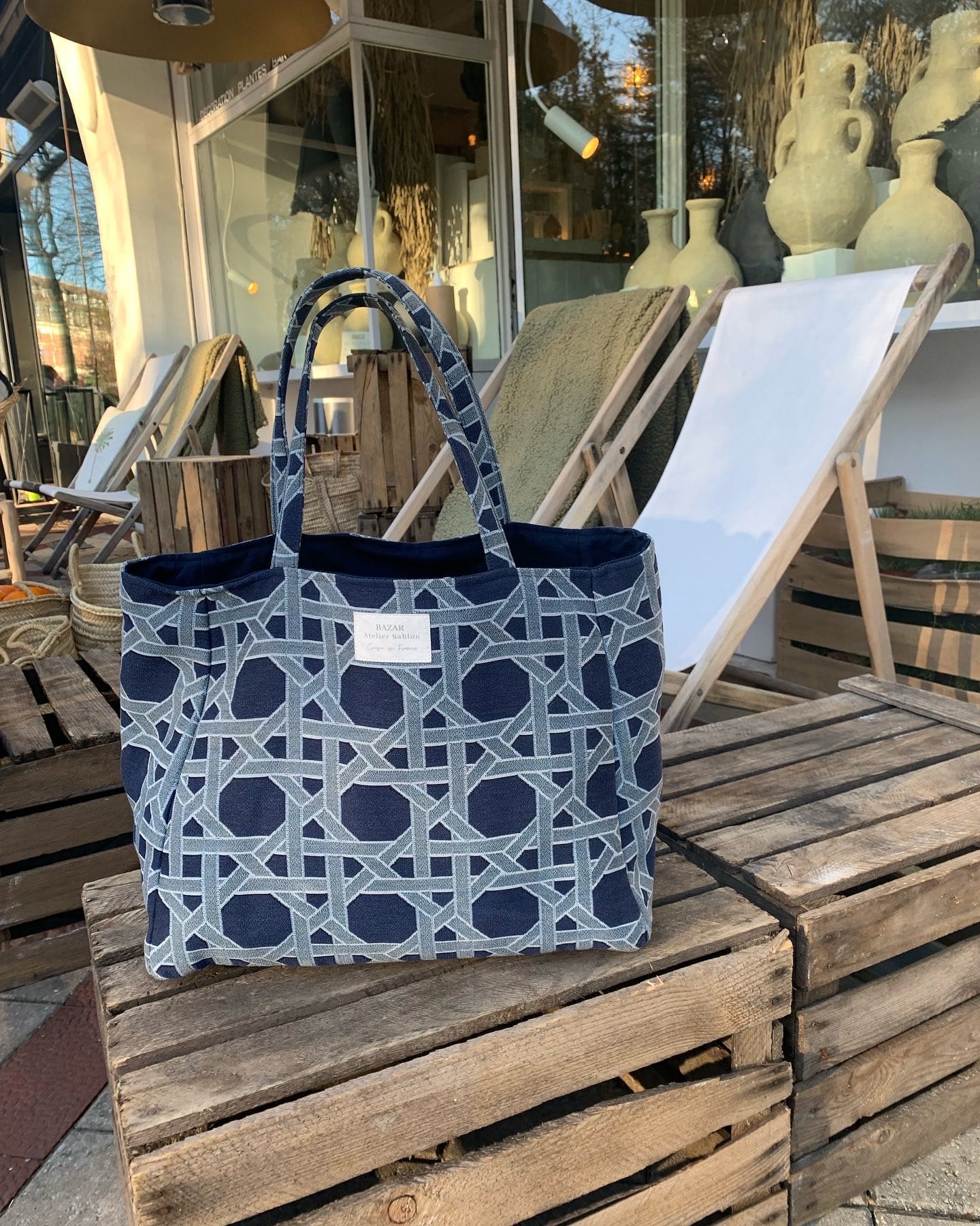 Cabas - Cannage Bleu Marine