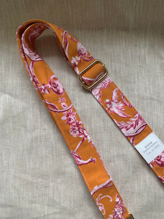 Bandoulière de sac - Jouy de Fruits Orange & Fuchsia