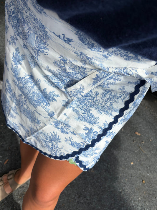 Jupe portefeuille - Jouy de Fruits Croquet Bleu