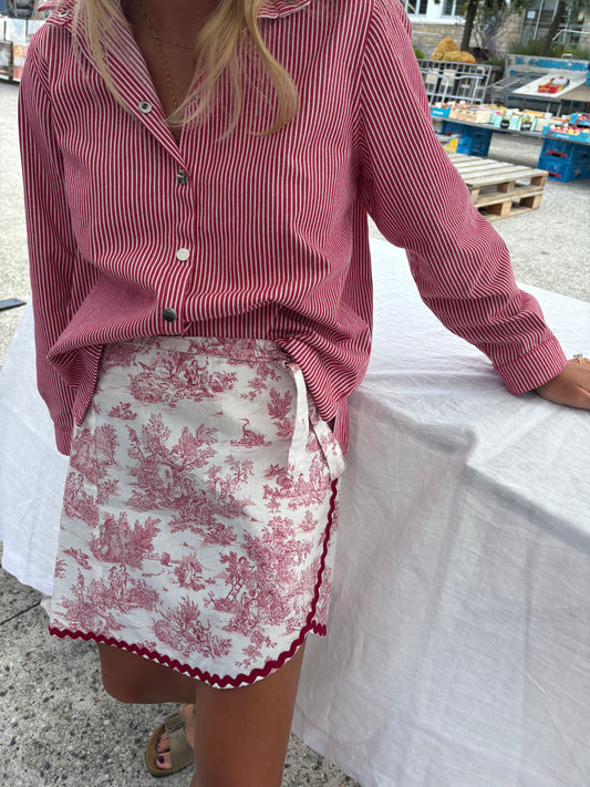 Jupe portefeuille - Jouy de Fruits Croquet Rouge