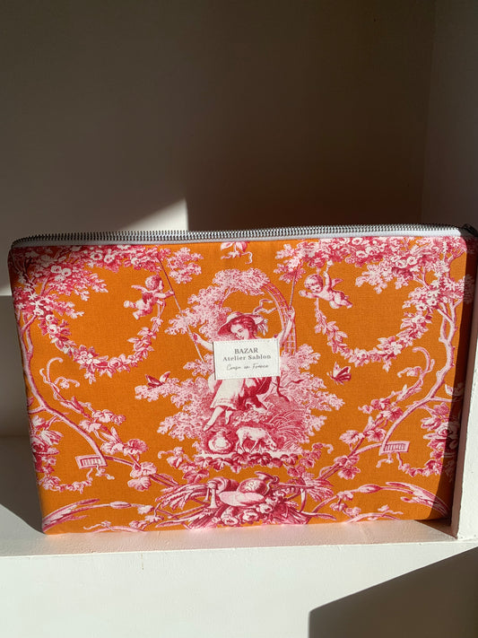 Pochette Ordinateur 13'' - Jouy de Fruits Orange & Fuchsia