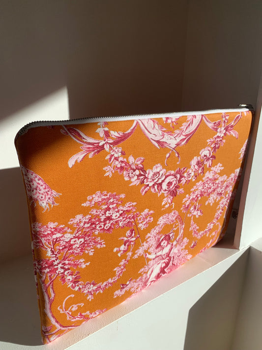 Pochette Ordinateur 14'' - Jouy de Fruits Orange & Fuchsia