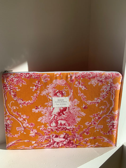 Pochette Ordinateur 14'' - Jouy de Fruits Orange & Fuchsia