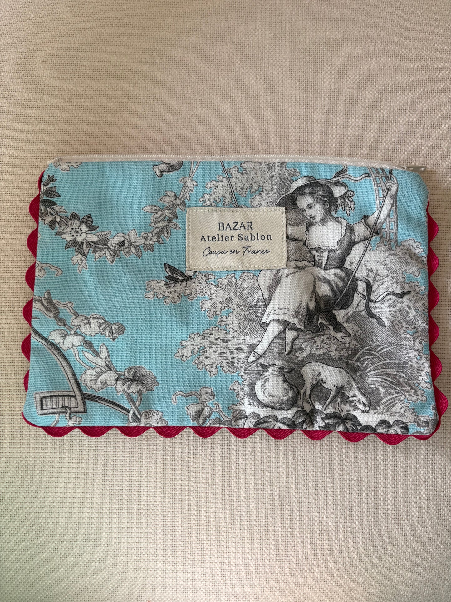 Pochette Plate - Jouy de Fruits Turquoise Croquet