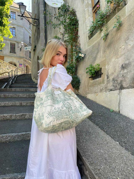 CABAS TOILE DE JOUY VERT / CABAS MADE IN FRANCE