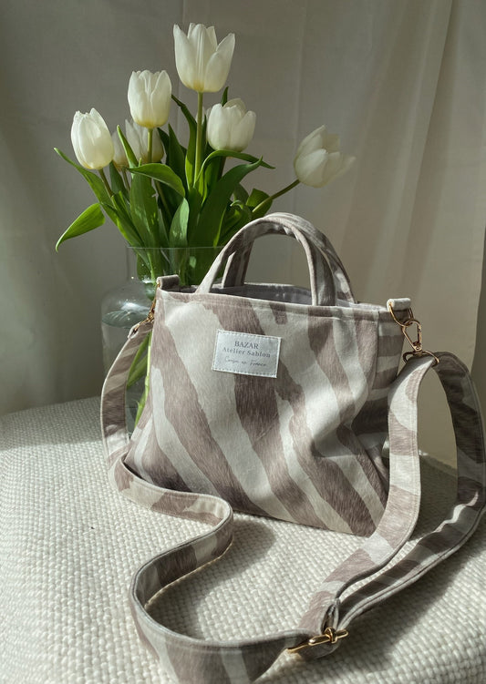 Mini cabas - Pile Poil Zèbre Beige