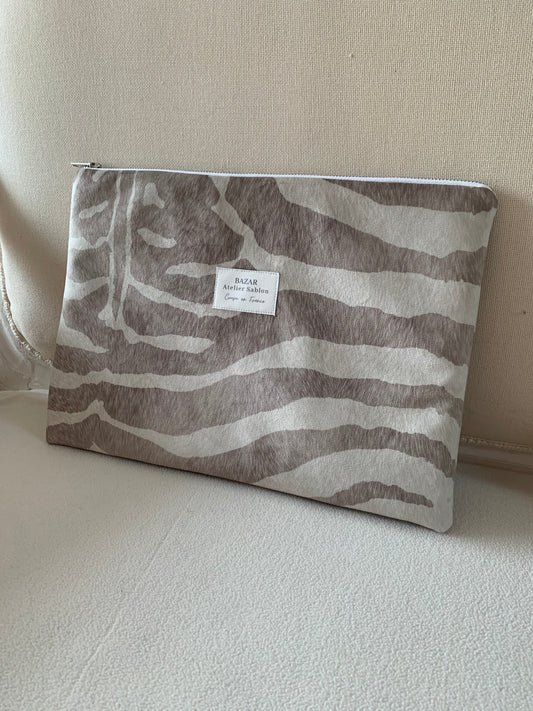 Pochette Ordinateur 13'' - Pile Poil Zèbre Greige