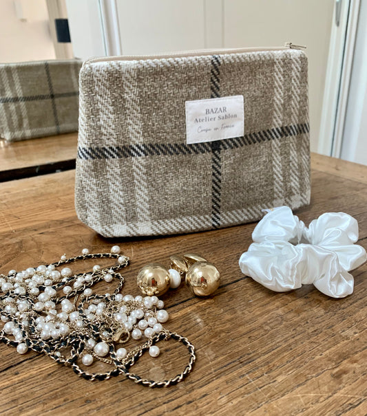 Trousse de Toilette - Tartan Pion Taupe