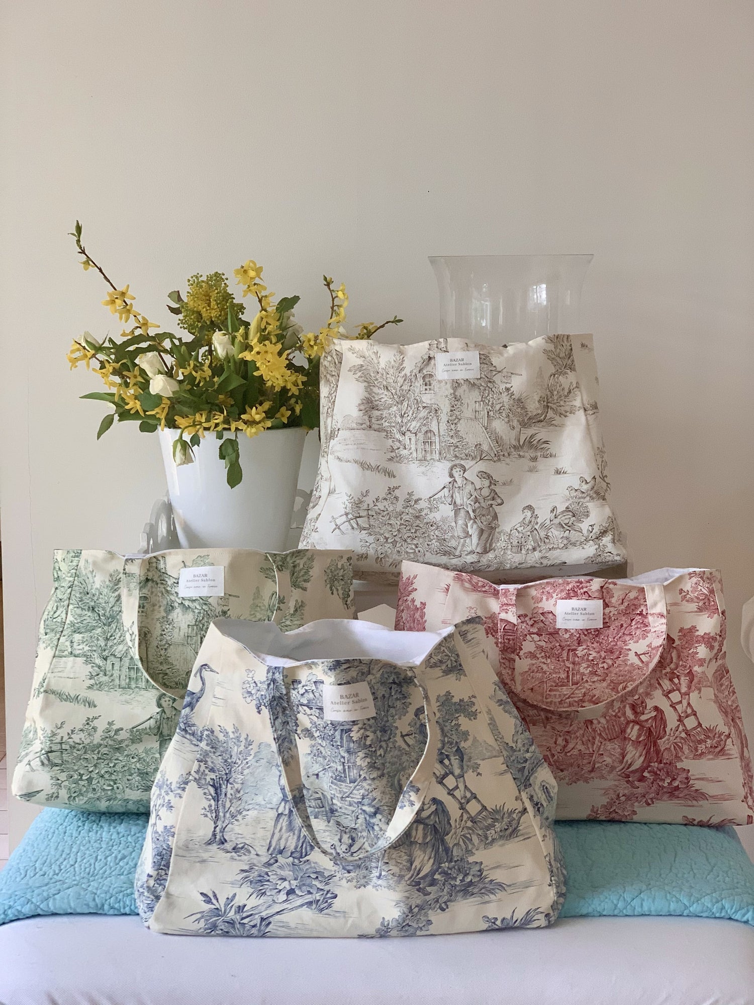 CABAS TOILE DE JOUY VERT / CABAS MADE IN FRANCE