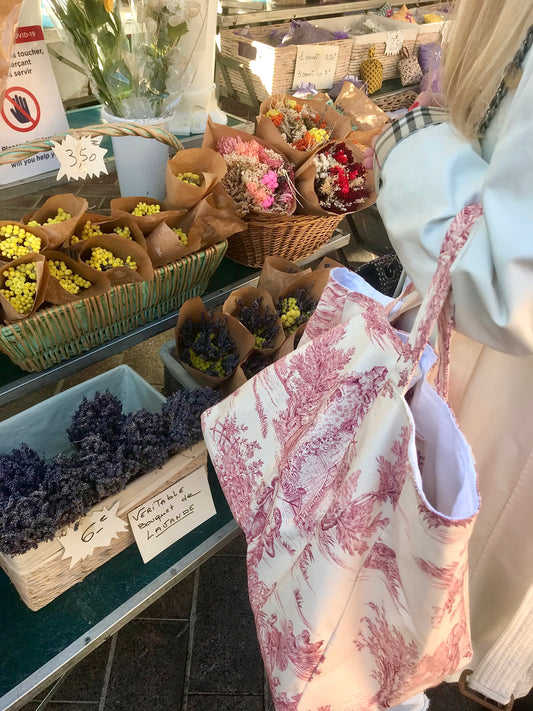 CABAS TOILE DE JOUY ROUGE / CABAS MADE IN FRANCE